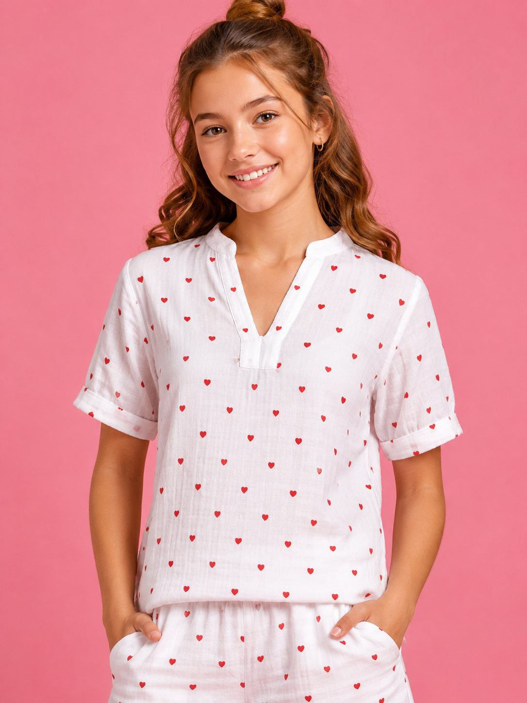 White Textured Cotton Top & Short Co-ord Set girls