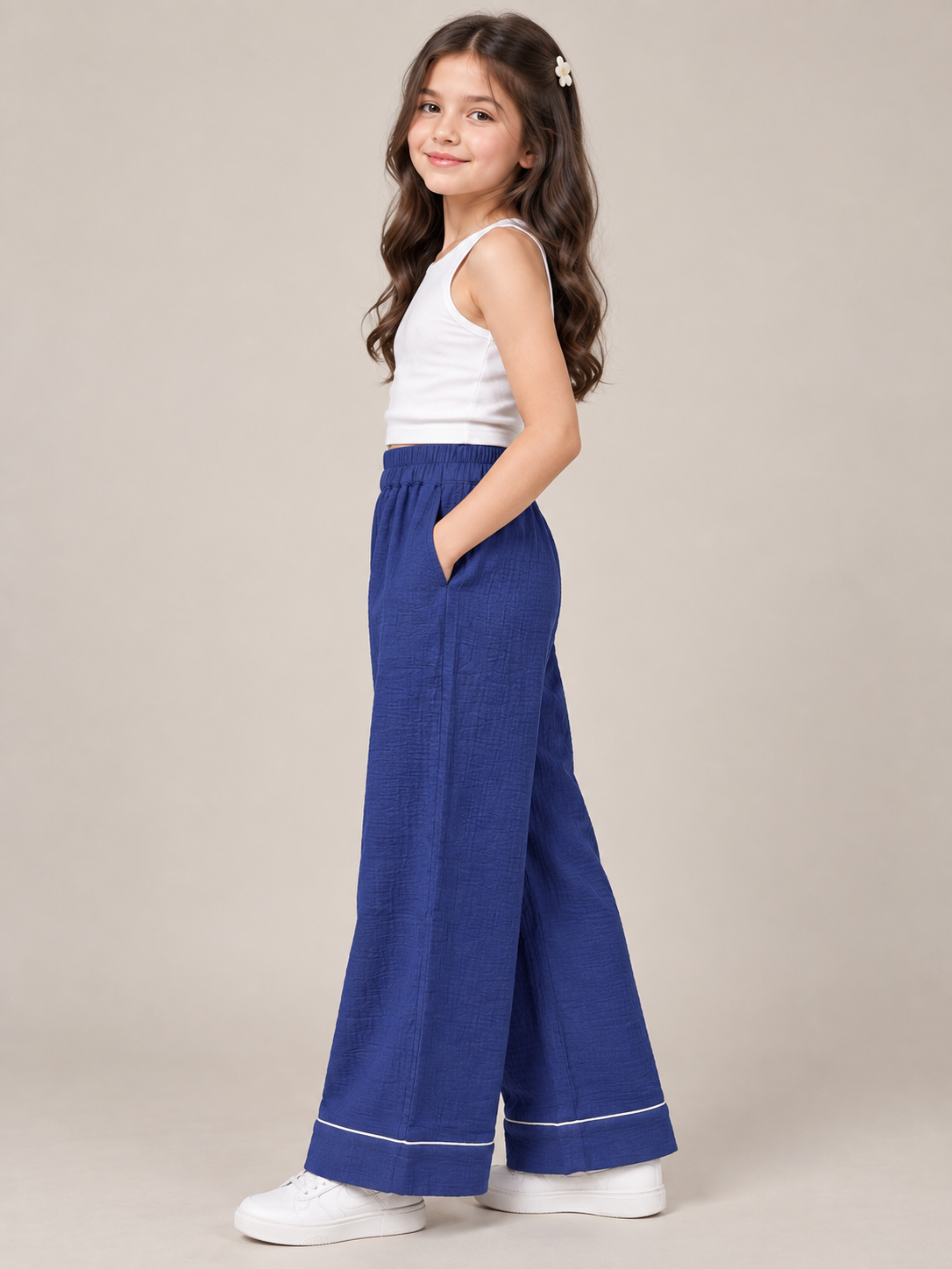 Pure Cotton Royal Blue Flared Pants for Girls