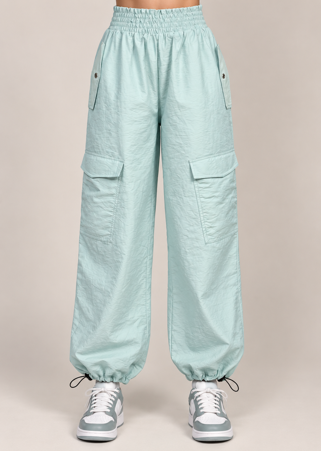 Stylish Mint Blue Utility Cargo Jogger Pants for Girls