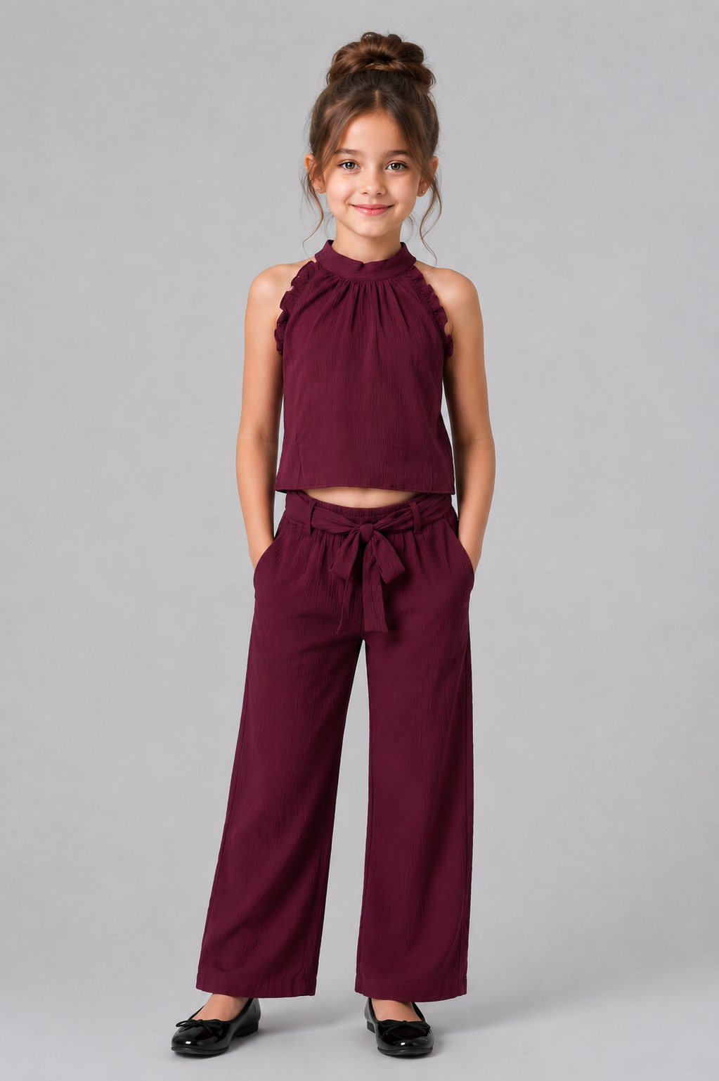 Berry Chic Crepe Co-ord Set – Maroon