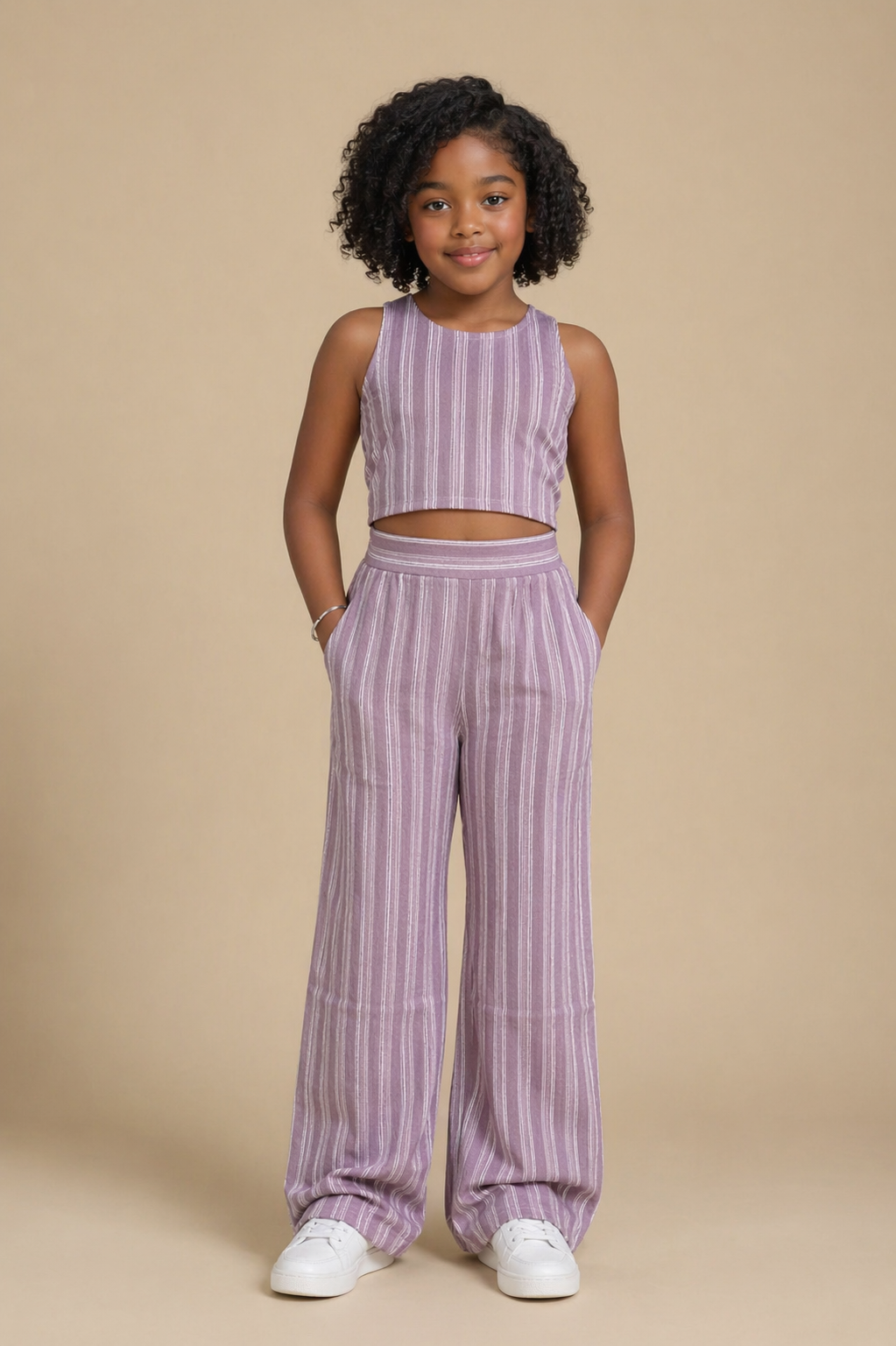 Freesia Striped Lilac Co-ord Set for Girls