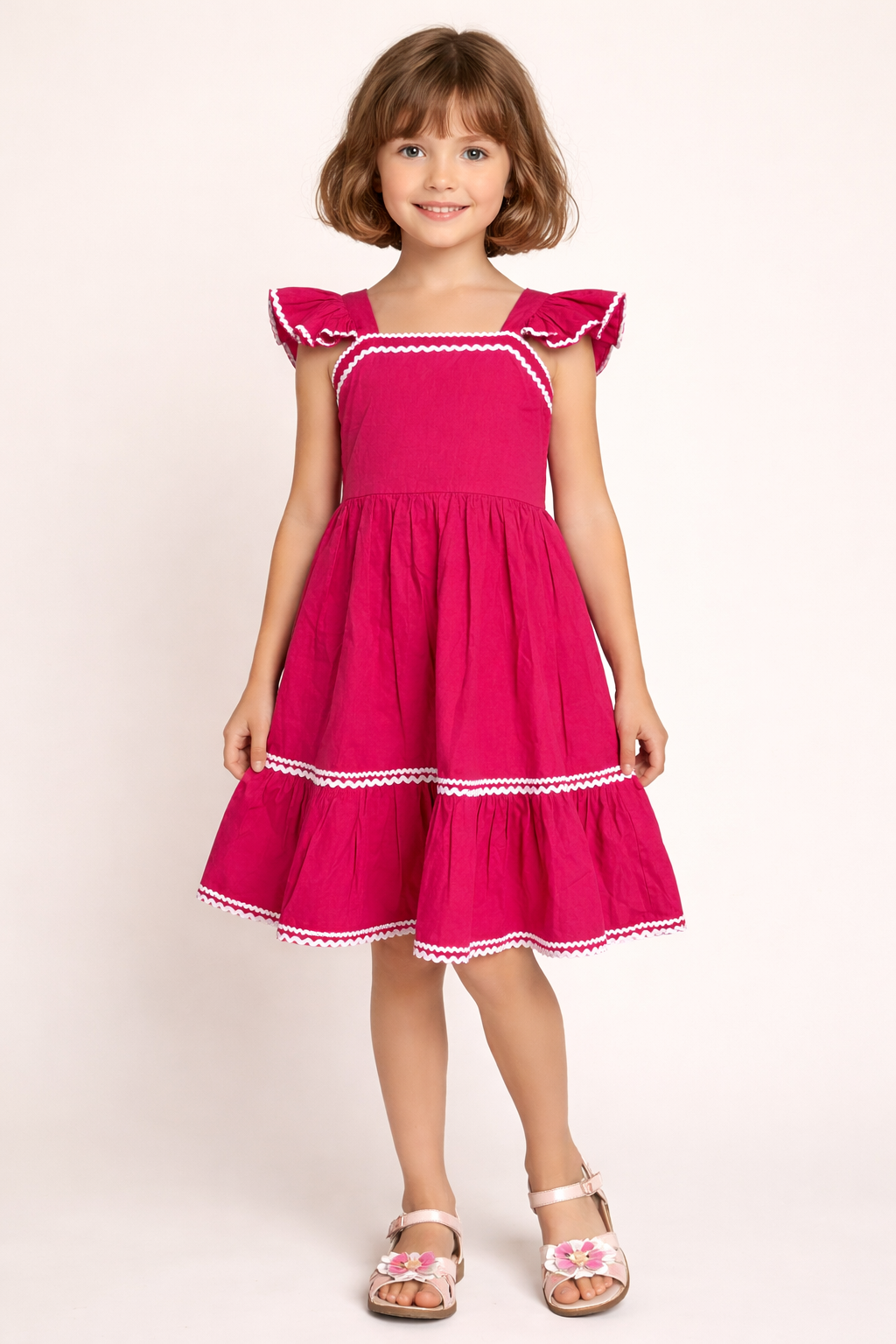 Raspberry Pink Pure Cotton Sleeveless Dress for Girls