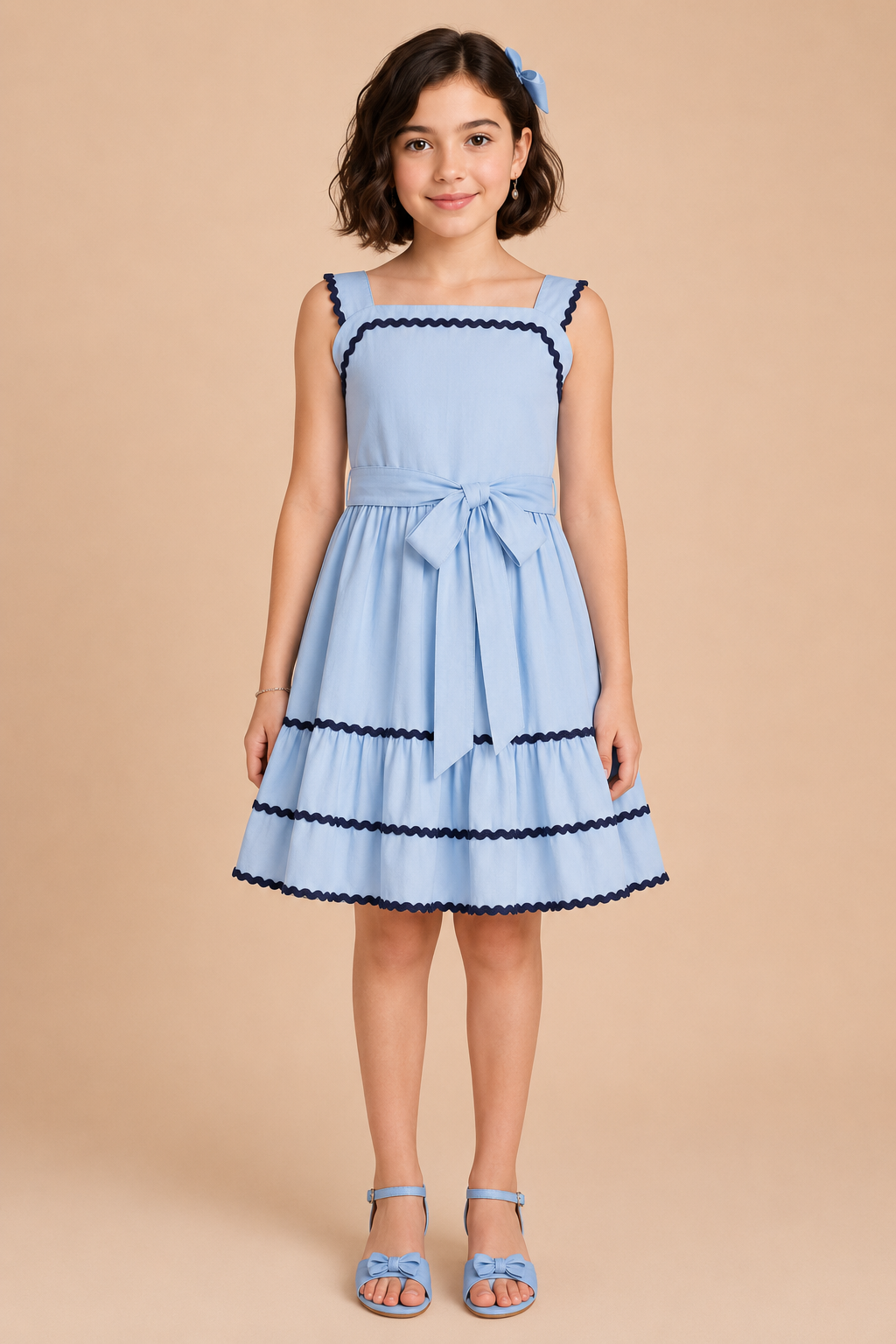Aqua Blue Sleeveless Cotton Plain Dress for Girls
