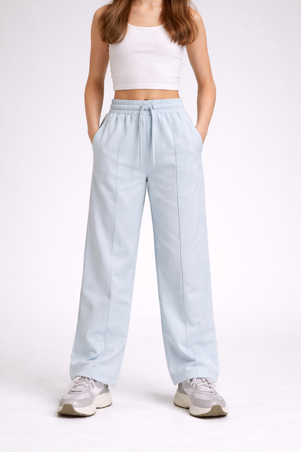 Casual Sky Blue Relaxed-Fit Trousers for Girls