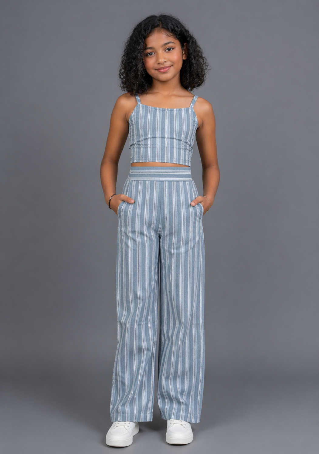 Wisteria Striped Light Blue Co-ord Set for Girls
