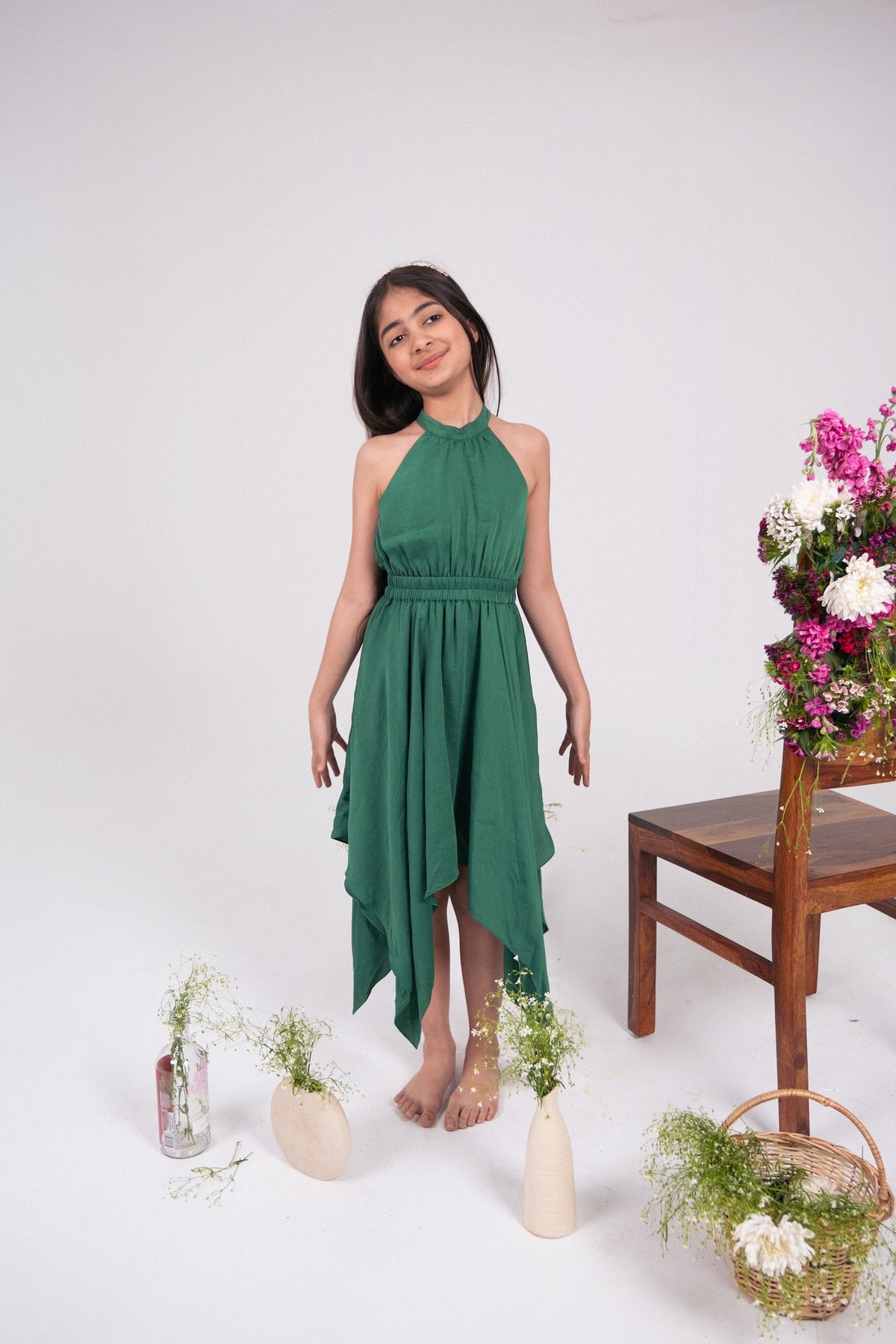 Emerald Whirl Dress – Satin Green