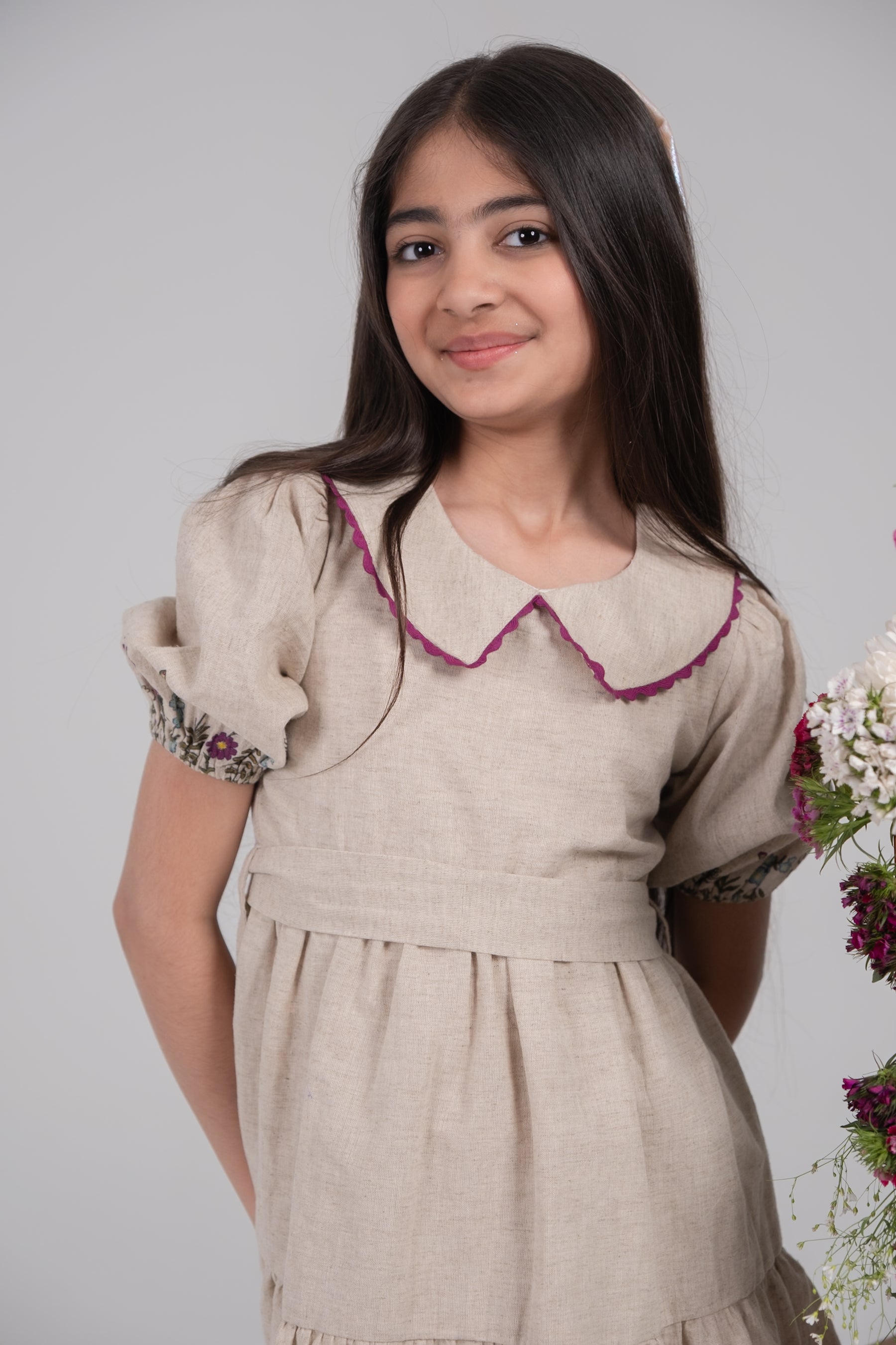 Meadow Bloom Linen Dress – Natural Beige