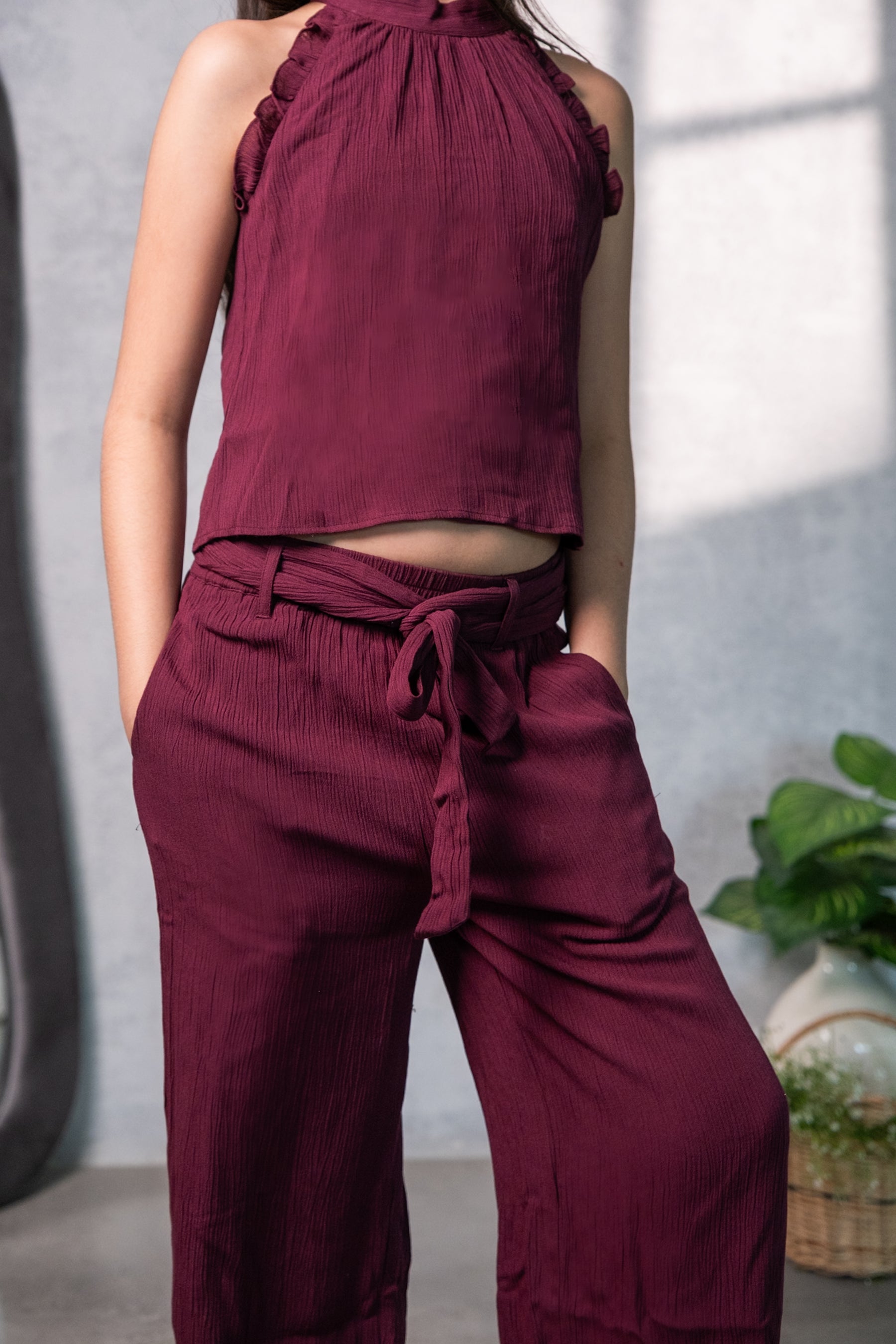Berry Chic Crepe Co-ord Set – Maroon