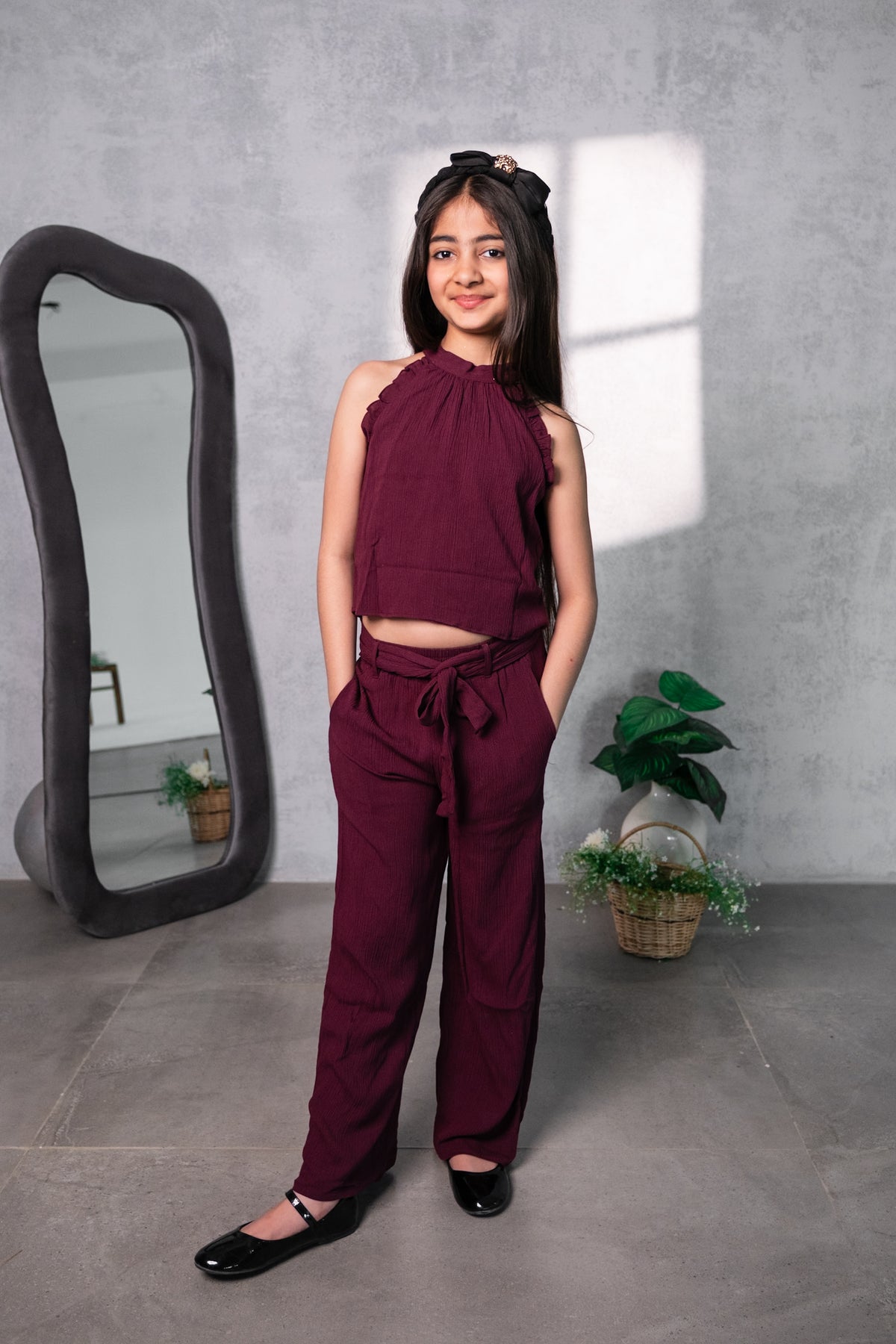 Berry Chic Crepe Co-ord Set – Maroon