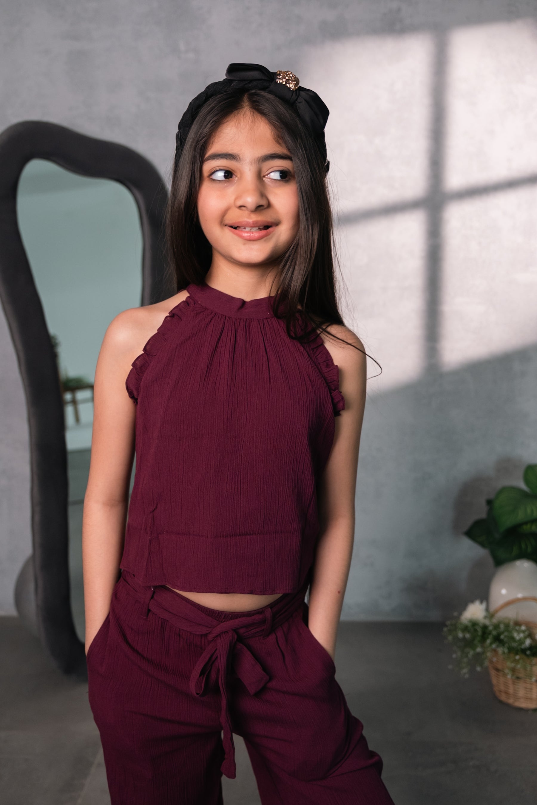 Berry Chic Crepe Co-ord Set – Maroon