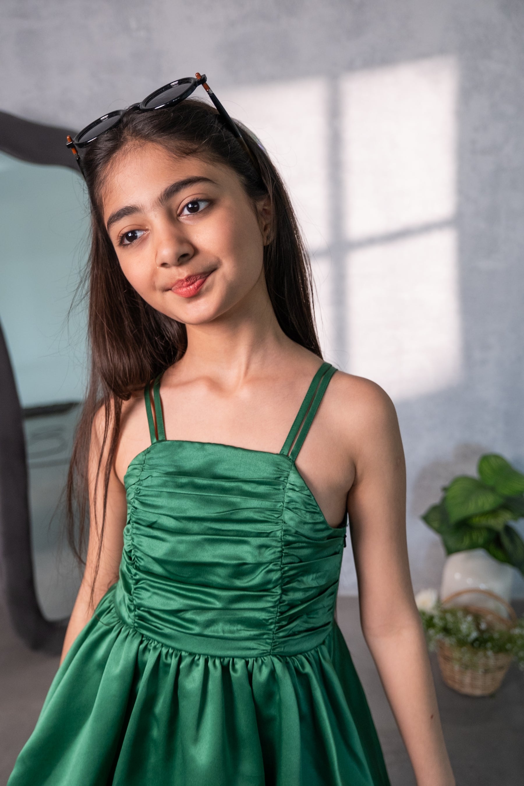 Emerald Twirl Satin Dress