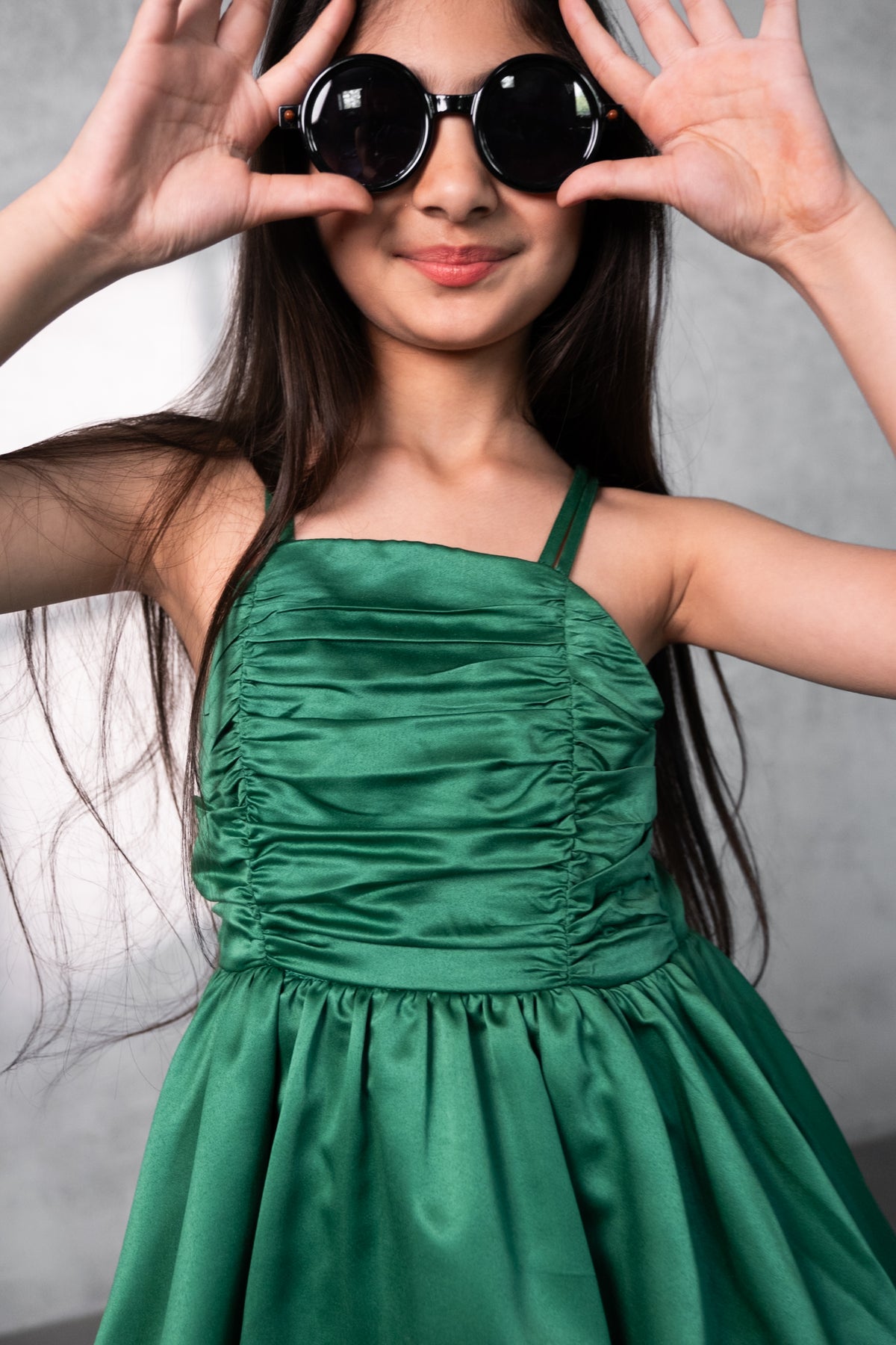 Emerald Twirl Satin Dress