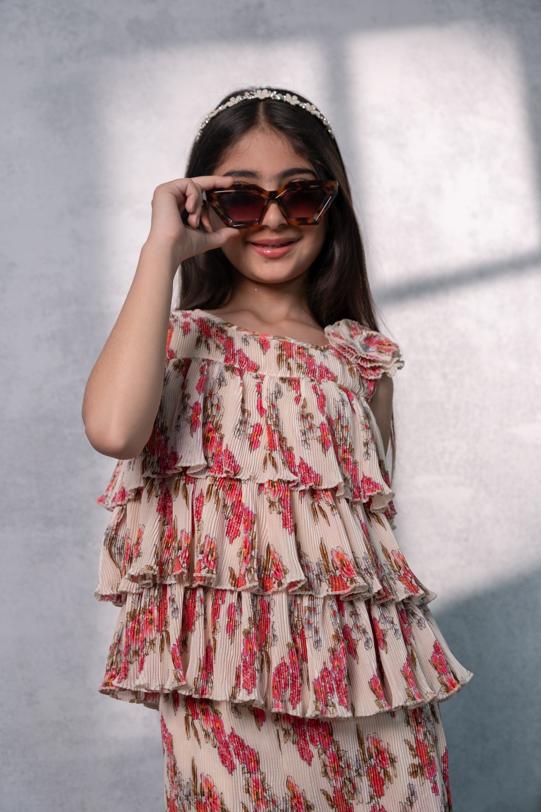 Floral Ruffle Coord Set – Baby Pink Bloom