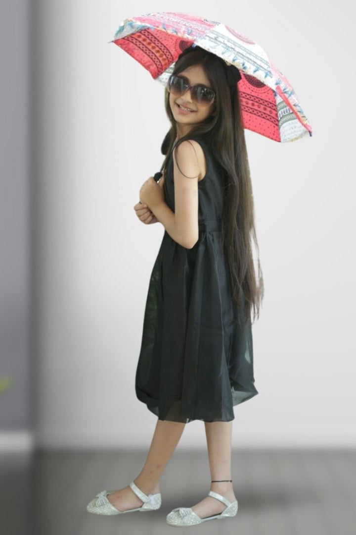 Black Hazel Rayon Girl Dress - Black & Gold