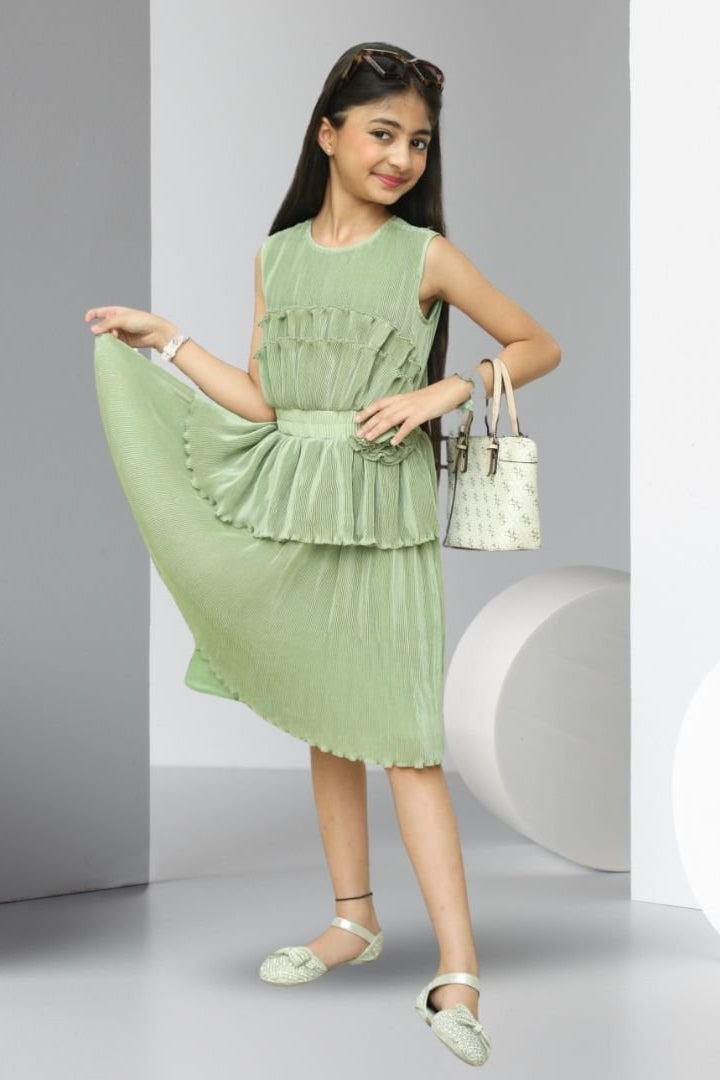 Fit & Flare Iris Green Girls Dress - Black & Gold