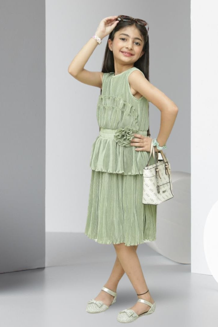 Fit & Flare Iris Green Girls Dress - Black & Gold