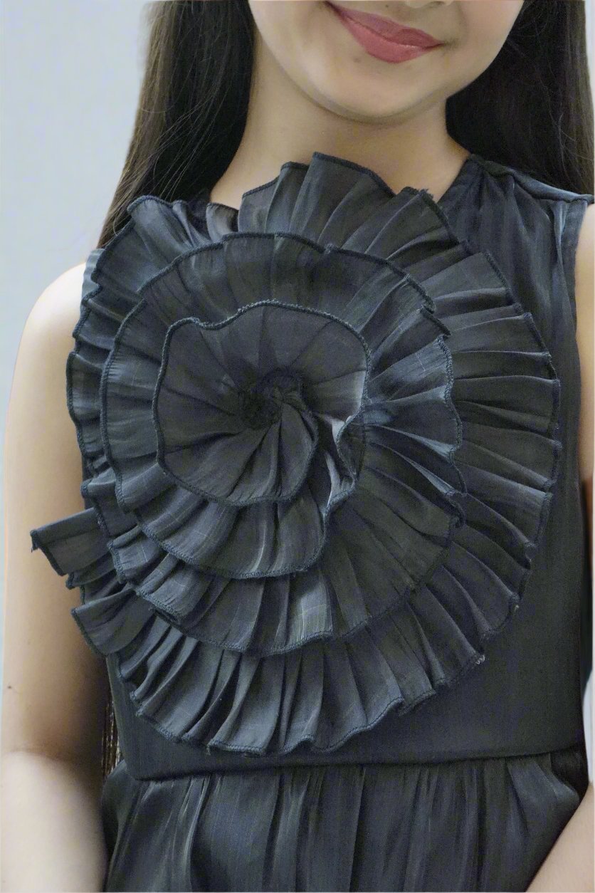 Girls Midnight Blooms Dress - Black & Gold