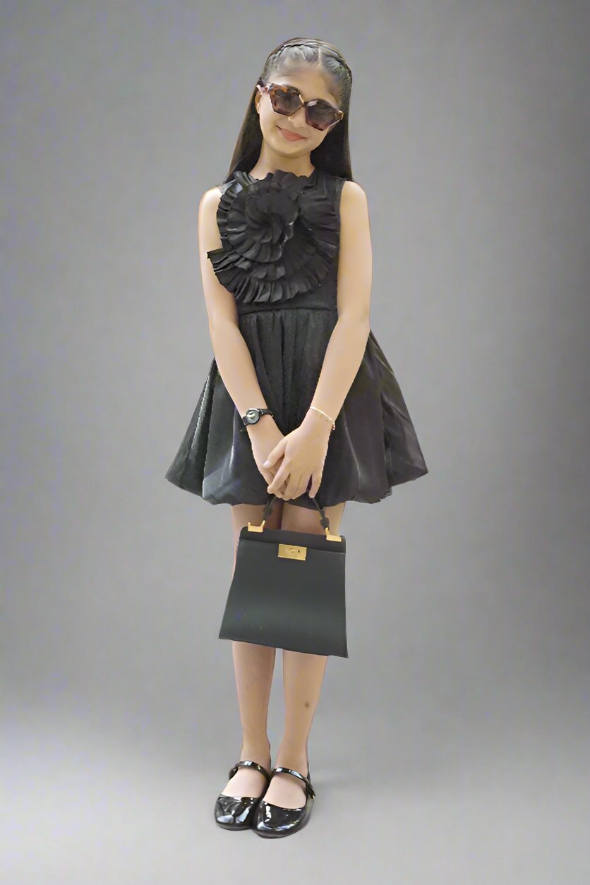 Girls Midnight Blooms Dress - Black & Gold