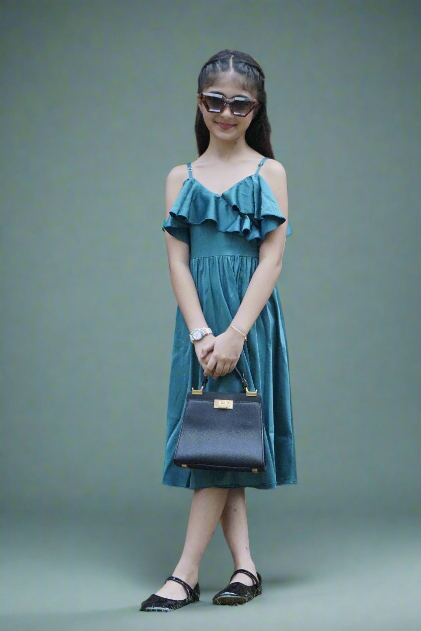 Girls Twilight Satin Dress - Black & Gold