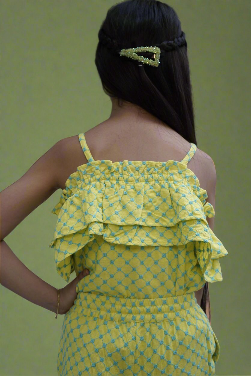 Girls Yellow Petal play Dress - Black & Gold