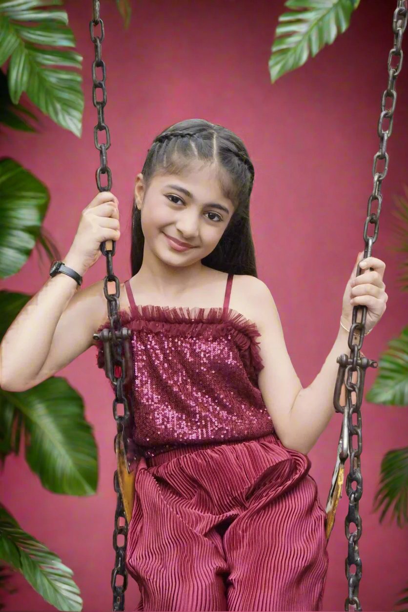 Iris Illusion Maroon Sequin cord - set - Black & Gold