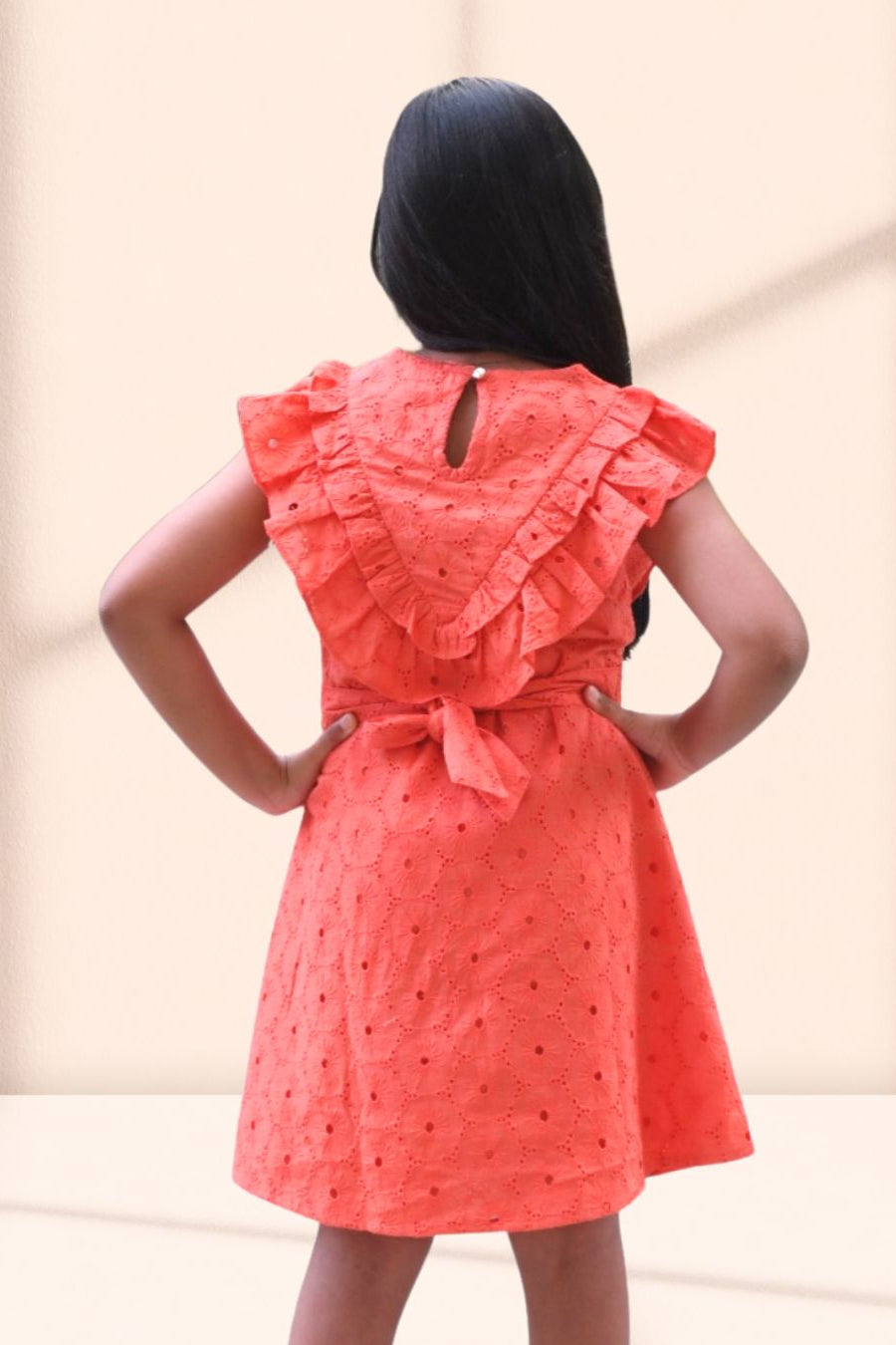 Kalina Orange Cotton Schflly Dress for Girls - Black & Gold