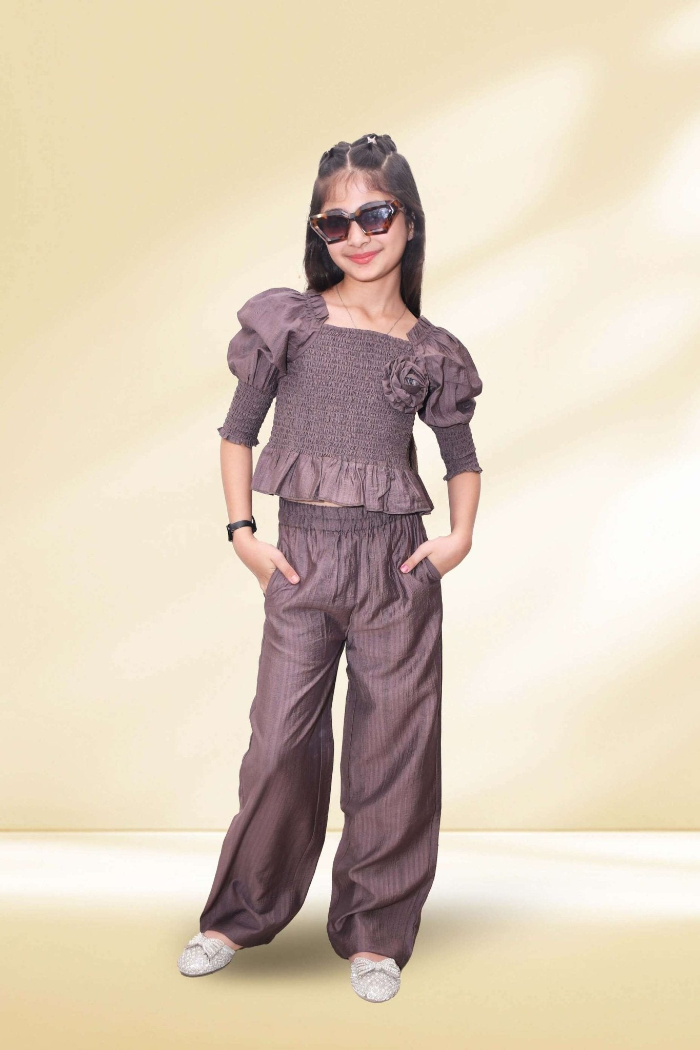 Veronica Partywear Cotton Co - Ord Set for Girls - Black & Gold