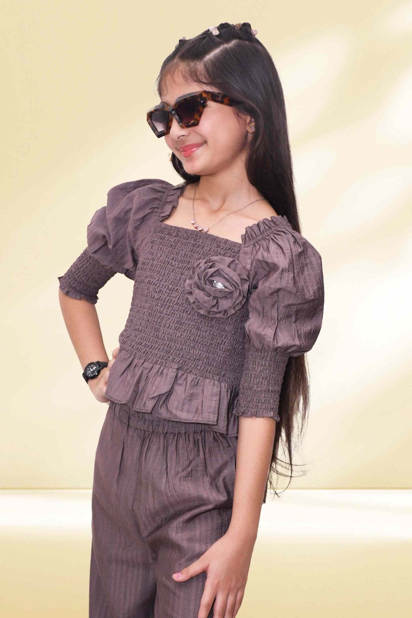 Veronica Partywear Cotton Co - Ord Set for Girls - Black & Gold