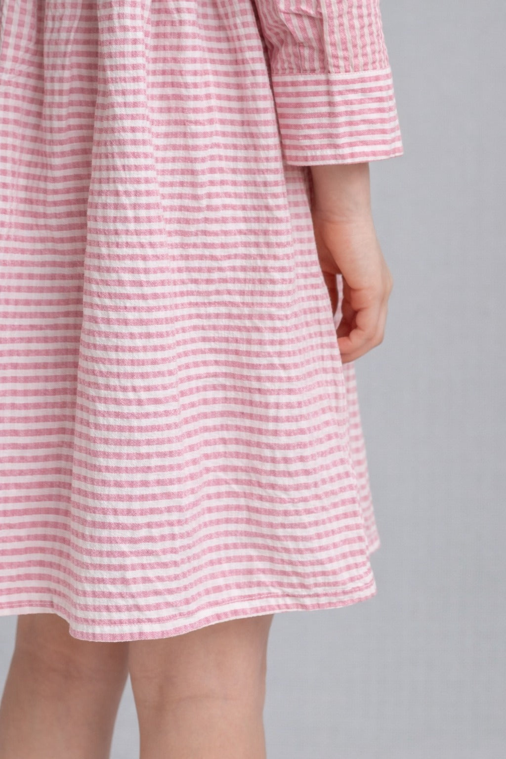 Pink White Collared Lining Front Open 3/4th Sleeves Shirt Dress for Kids Girls