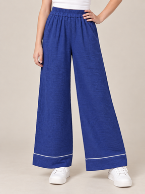 Pure Cotton Royal Blue Flared Pants for Girls