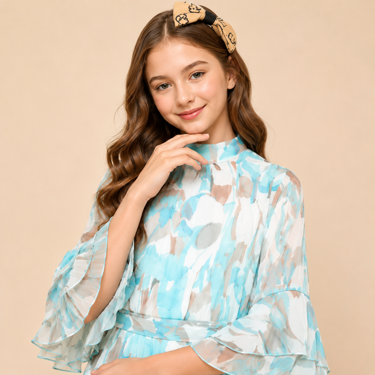 A-line Blue and White Clover Printed Girl Dress.