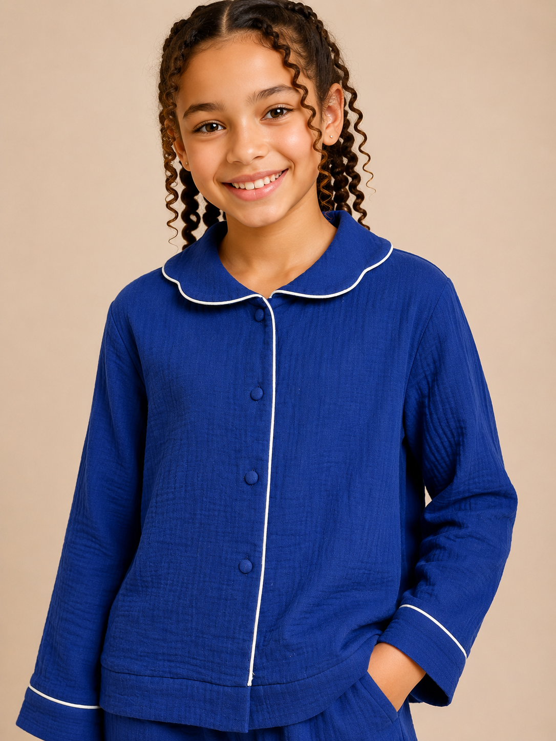 Girls Royal Blue Solid Pyjama Set
