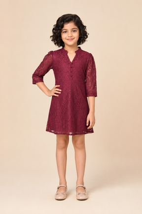 Erica Wine Lace Partwear Dress for Girls