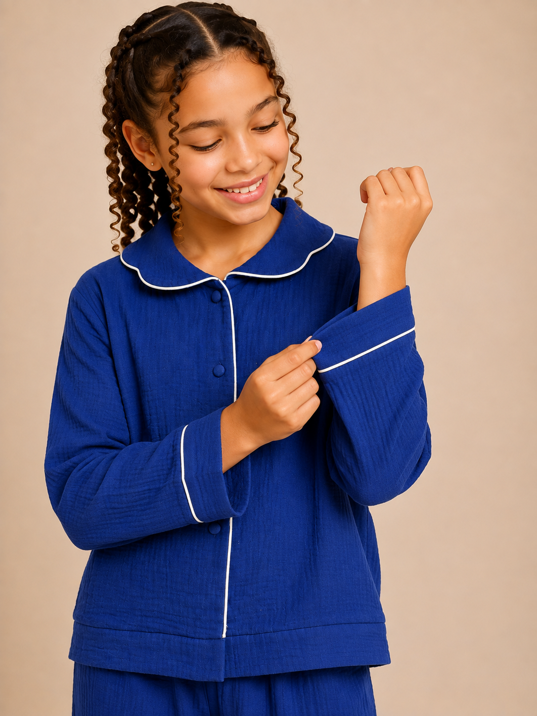 Girls Royal Blue Solid Pyjama Set