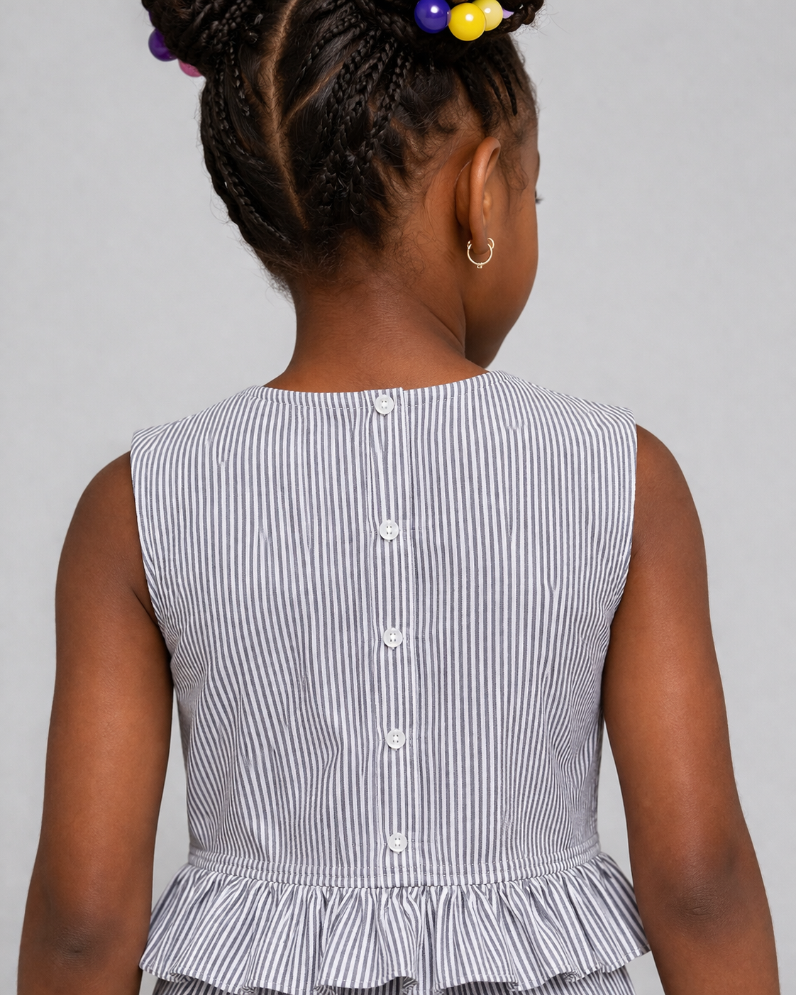 Cut Sleeves Striped Cotton blend Co-ord Set for Girls