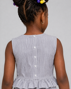 Cut Sleeves Striped Cotton blend Co-ord Set for Girls