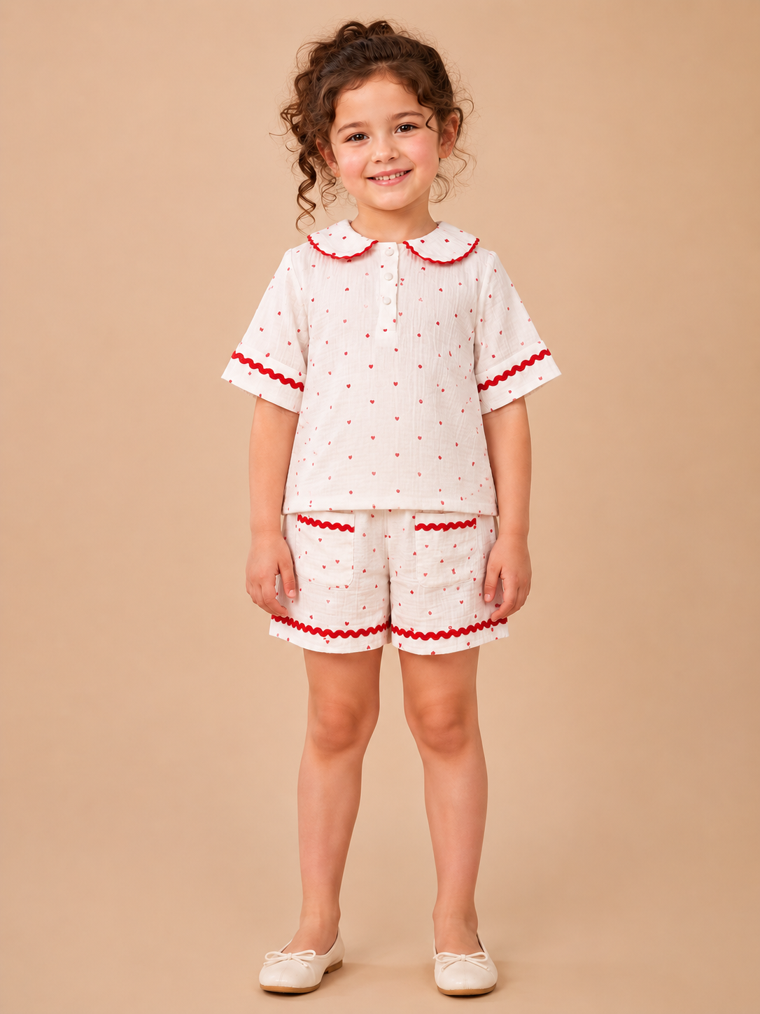 Girls White Heart Print Co-Ord Set