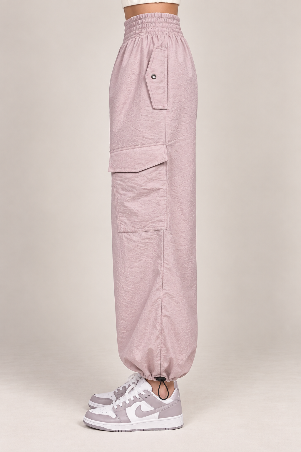 Stylish Light Pink Utility Cargo Jogger Pants for Girls