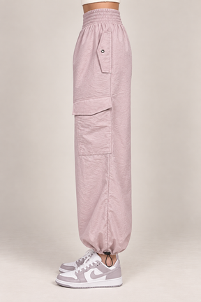 Stylish Light Pink Utility Cargo Jogger Pants for Girls