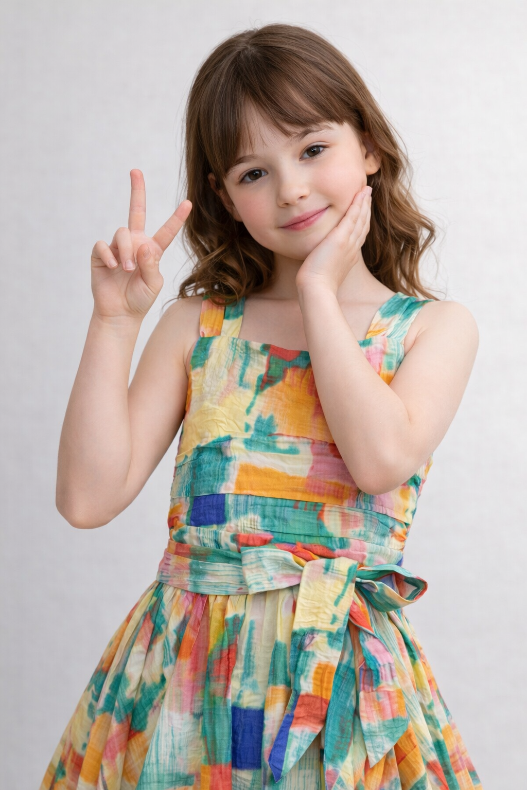 Multicolor Abstract Printed Cotton Blended Fit and Flare dress for Kids Girls