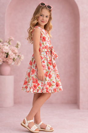 Fit & Flare A-line Pure Cotton Floral Sleeveless Dress for Girls