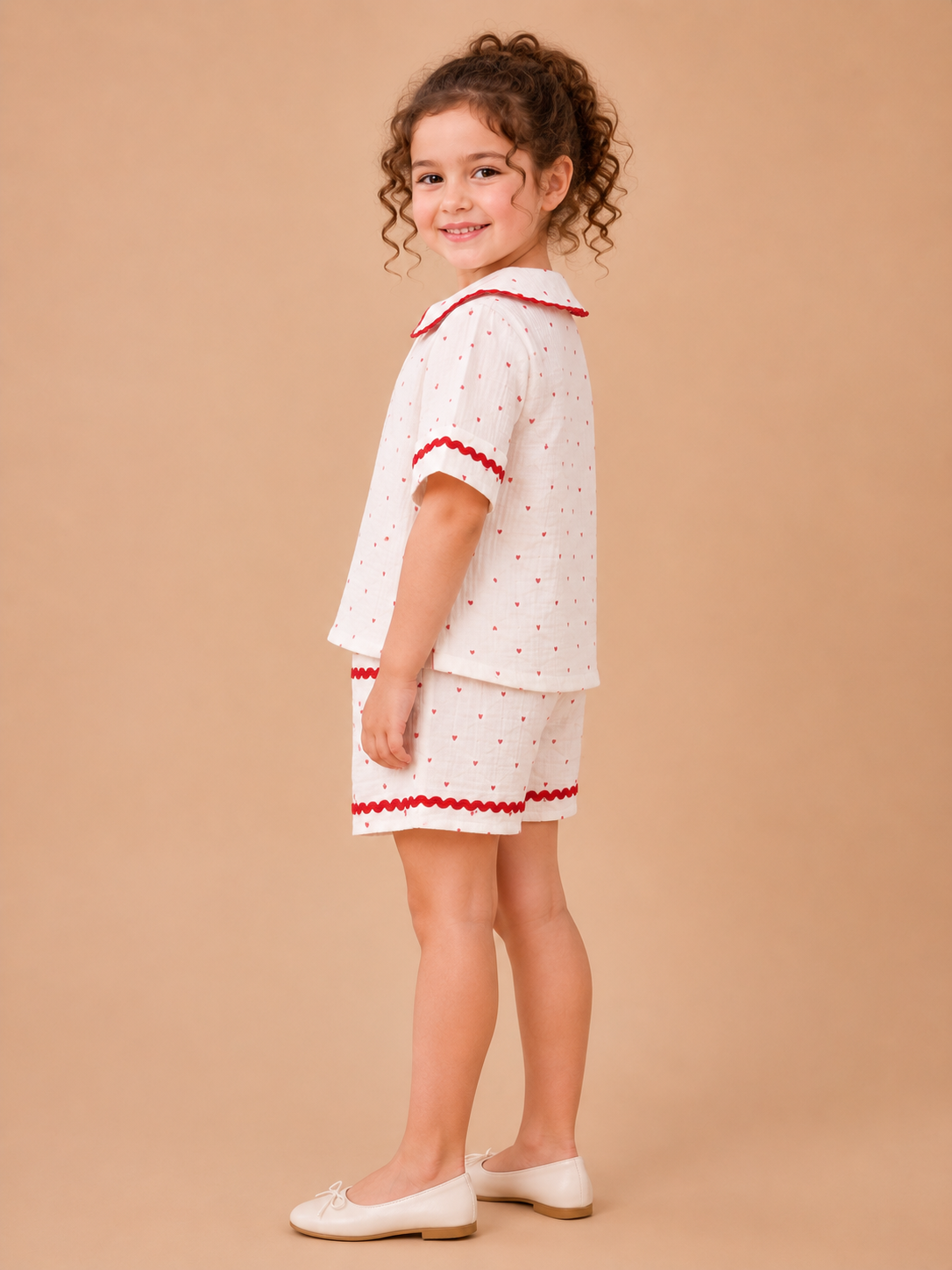 Girls White Heart Print Co-Ord Set