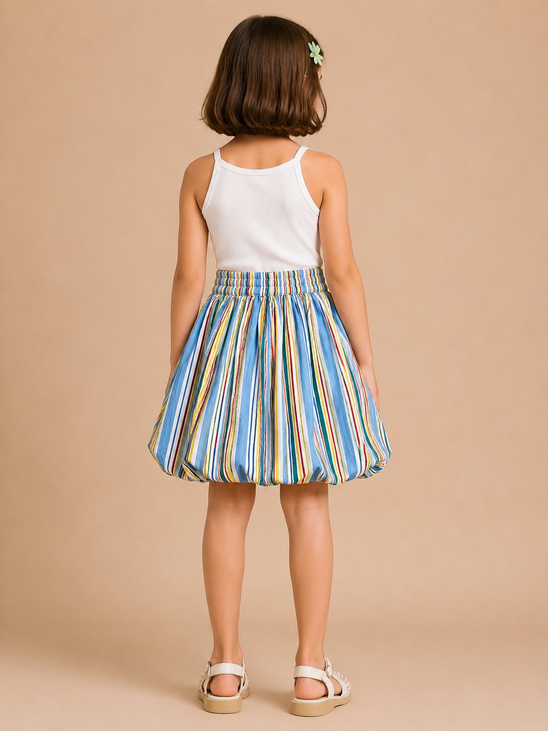 Pure Cotton Multicolor Striped Balloon Skirt for Girls