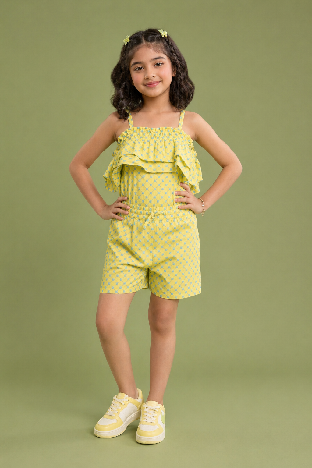 Yellow Printed Play Cotton Co-ord Set for Girls
