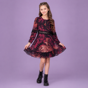 Digitally Printed A-Line Dress with Front Key Hole for Girls
