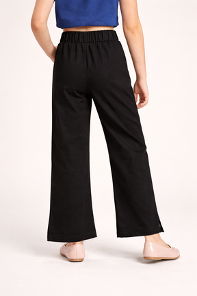 Stylish Black Trousers with Gold Button Details for Girls