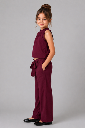 Berry Chic Crepe Co-ord Set – Maroon