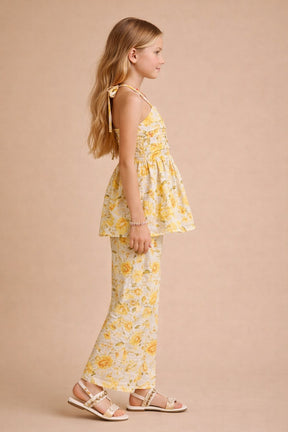 Halter Neck Yellow Digital floral Print Co-ord set for Girls in Natural Blended Fabric