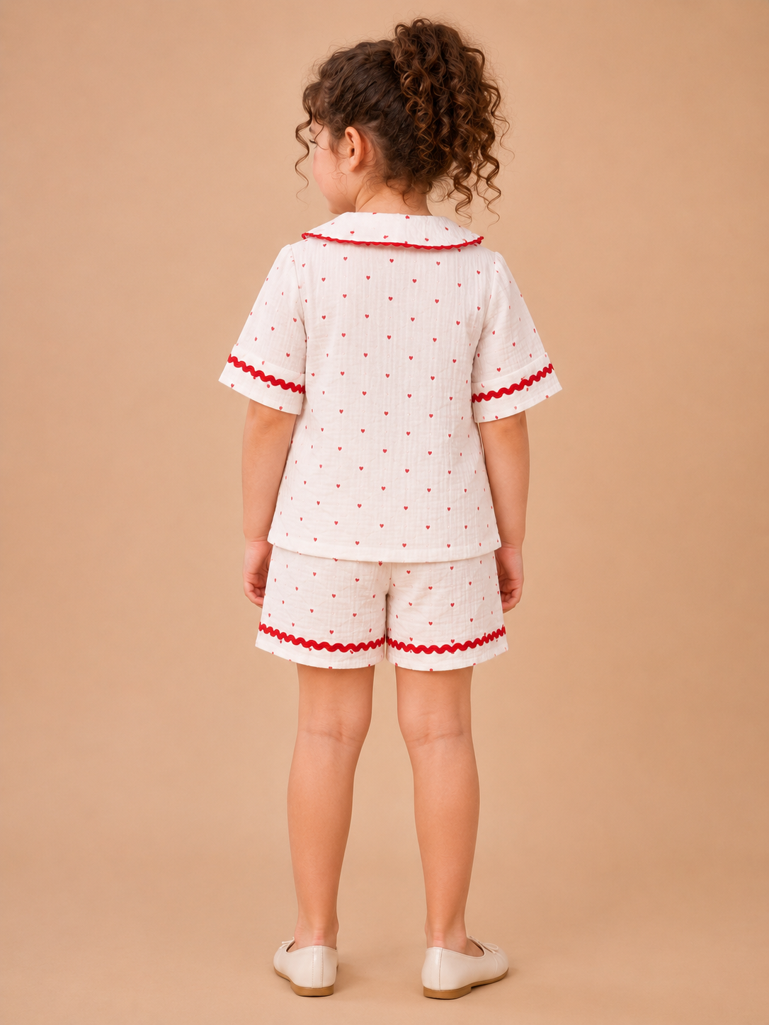 Girls White Heart Print Co-Ord Set