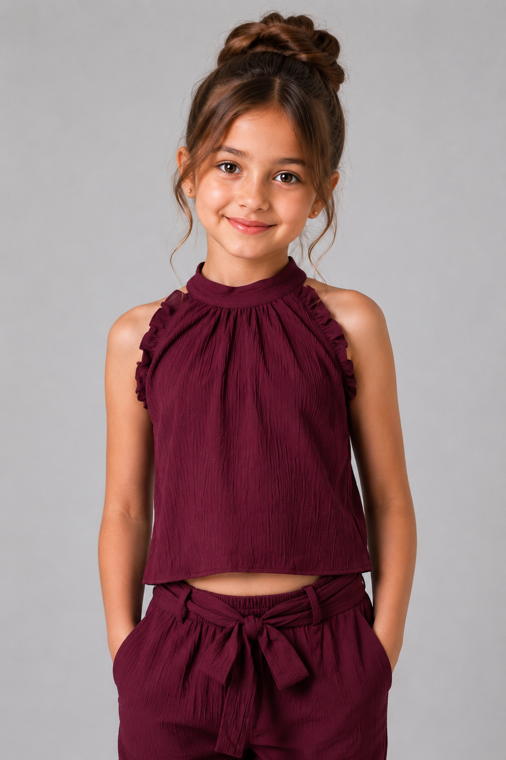 Berry Chic Crepe Co-ord Set – Maroon